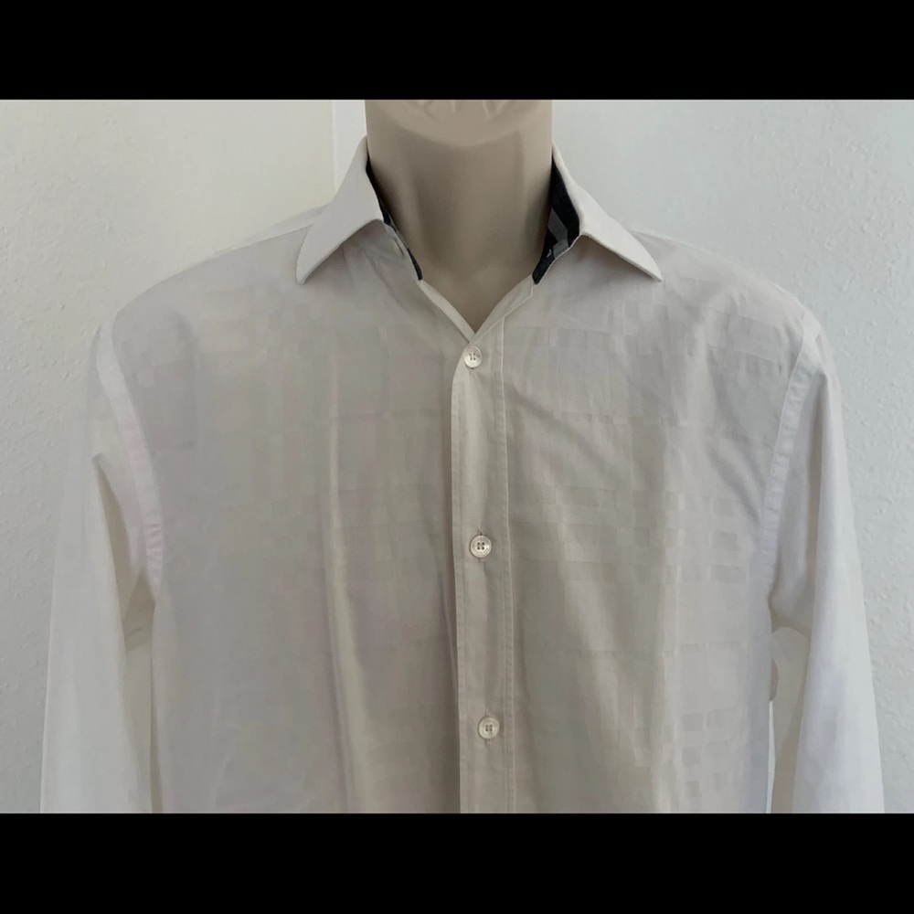BURBERRY LONDON Mens Dressy Shirt White Button Down Nova Check Long Sleeve Sz L - Picture 8 of 16